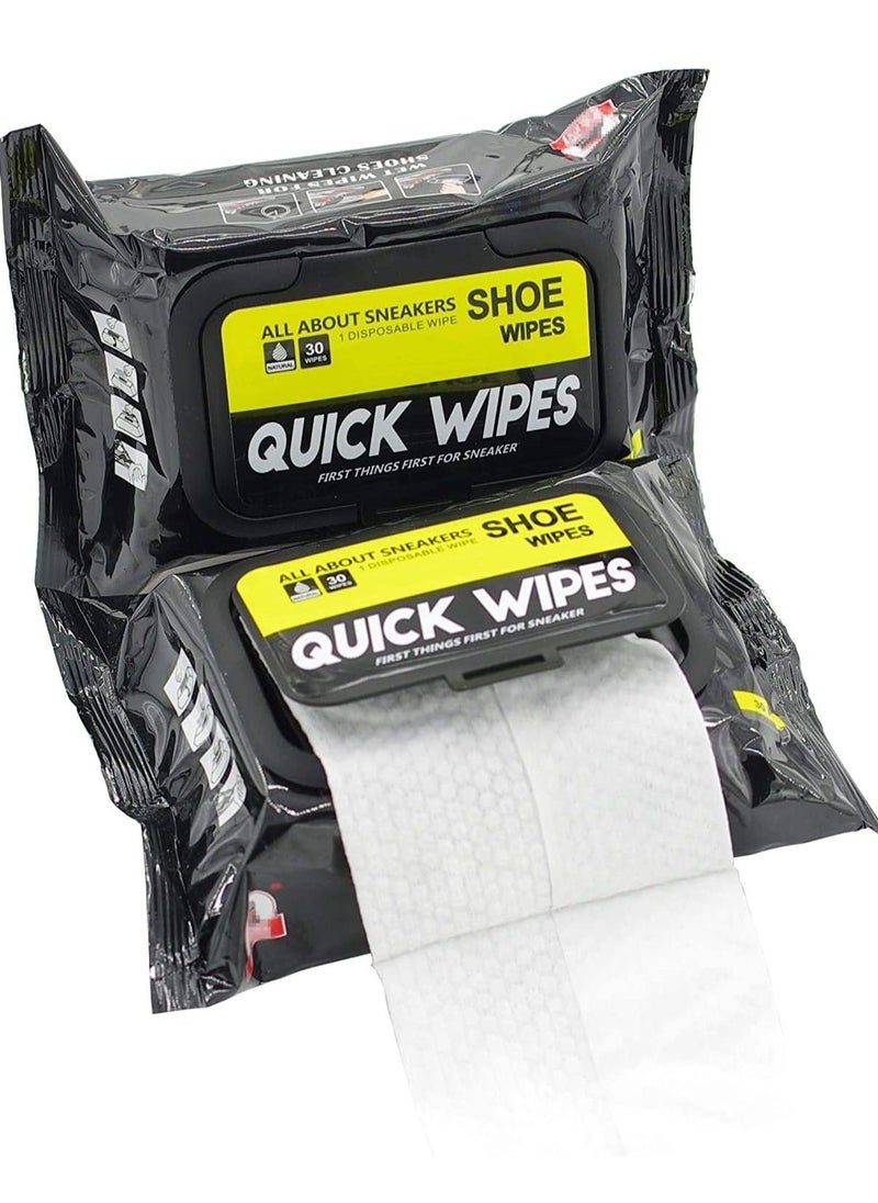 2 Pack 60 Pcs Shoe Sneaker Wipes Cleaner Quick Wipes Disposable Travel Portable Removes Dirt, Stains, Natural, Large, Natural, Large - Image 1